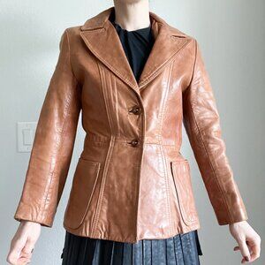 Vintage 70s Tan Leather Blazer Jacket | Derby Casuals | Genuine Leather Mod Boho